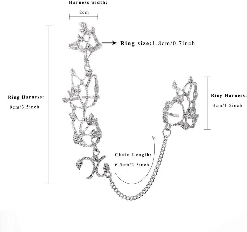 Yalice Charm Leaf Full Finger Ring Bracelets Dainty Knuckle Open Ring Harness Hand Chains Adjustable Statement Rings Jewelry for Women Gift - Image 2